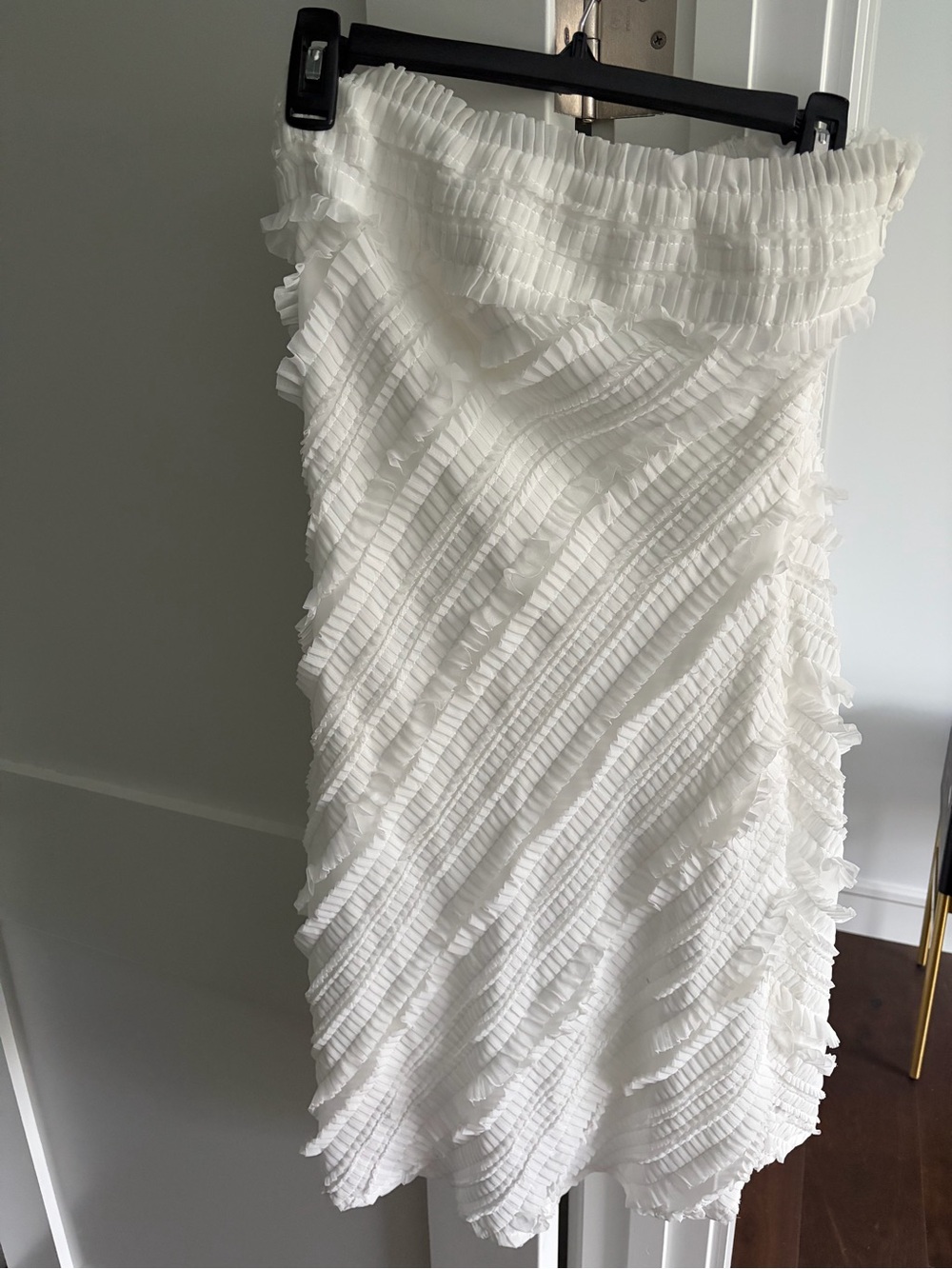 Anthropologie White Ruffled Pleated Midi Dress